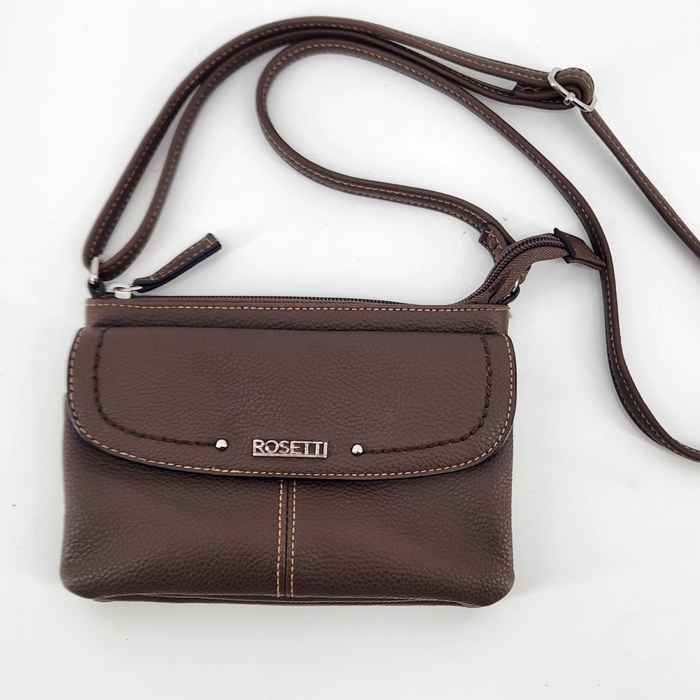 Rosetti‎ Crossbody Bag Brown Pebbled Faux Leather Small Flap Snap Closure